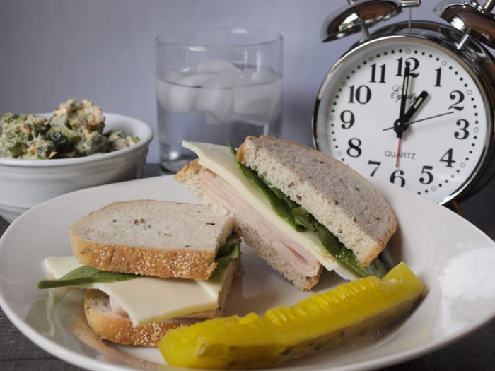 Lunch should be satisfying and include lean proteins and plenty of vegetables. Make sure you're eating at a time approximately between your first meal and the end of the 8-hour window.
