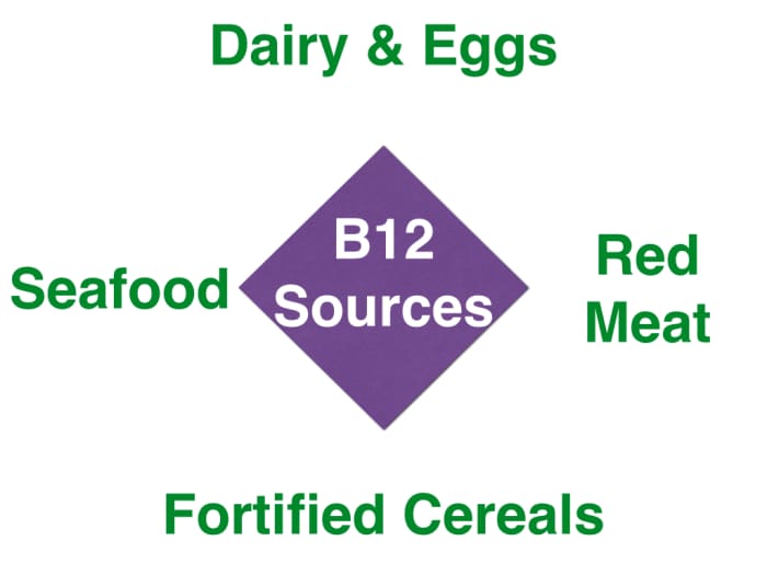 Vitamin B12 Food Sources: Seafood, Dairy, Eggs. Red Meat and Fortified Cereals.