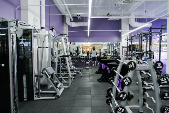 Straight bars and curl bars can be seen in the bottom right of this photo.