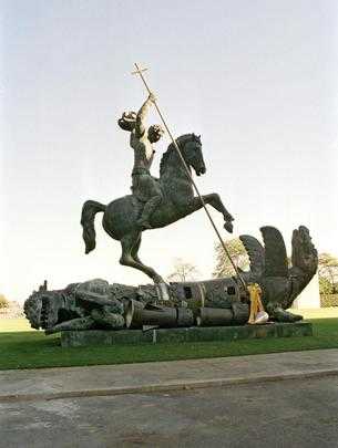 In another sculpture by Tsereteli, Saint George slays a nuclear-age dragon.
