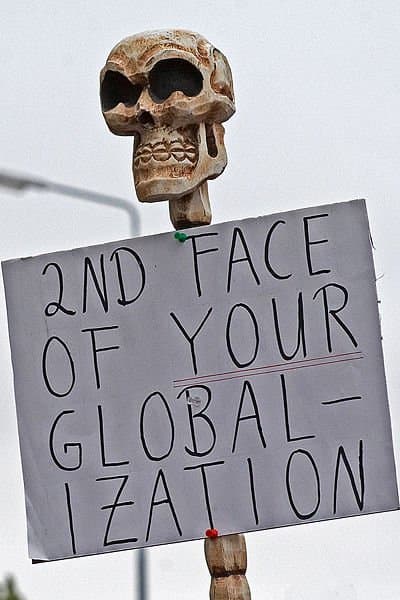 Anti-globalization protest against the meeting of the Group of Eight in Heiligendamm 2007. The anti-globalization groups are a mixture that includes environmentalists, social justice, and workers rights organizations.