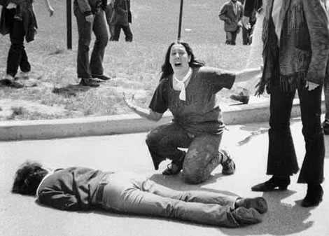 Student reacting to another student being shot dead by National Guard at the Kent State Massacre in 1970.