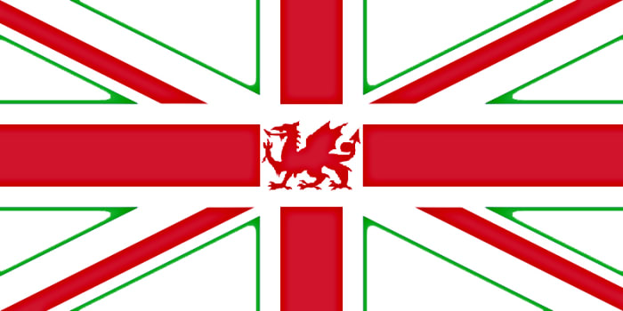 This is another of my ideas which presumes Scottish withdrawal from the Union. The prominence of England's red cross on a white background is maintained, but a Red Dragon and a green outline give more recognition to Wales and N. Ireland