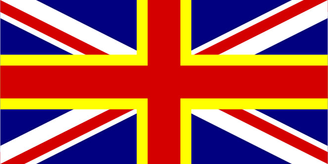 A similar design to the above, but here the yellow colour of the St David Cross outlines the red of the Cross of St George
