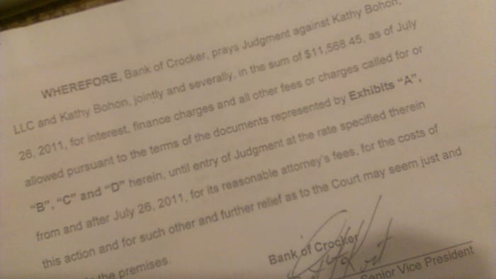 The bank's significant profit wasn't enough to stop them from suing me for over $11,000. Speaking to more than a dozen attorneys yielded one who said he'd take my case - for $2,500 up front. He said to expect another $6,000 minimum in attorney fees.