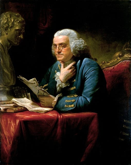 El padre fundador estadounidense, Benjamin Franklin, simpatizaba con el vegetarianismo y adoptó una dieta vegetariana durante un tiempo, principalmente por razones éticas, pero también de coste. Se inspiró en el autor inglés de libros de autoayuda, Thomas Tyron.