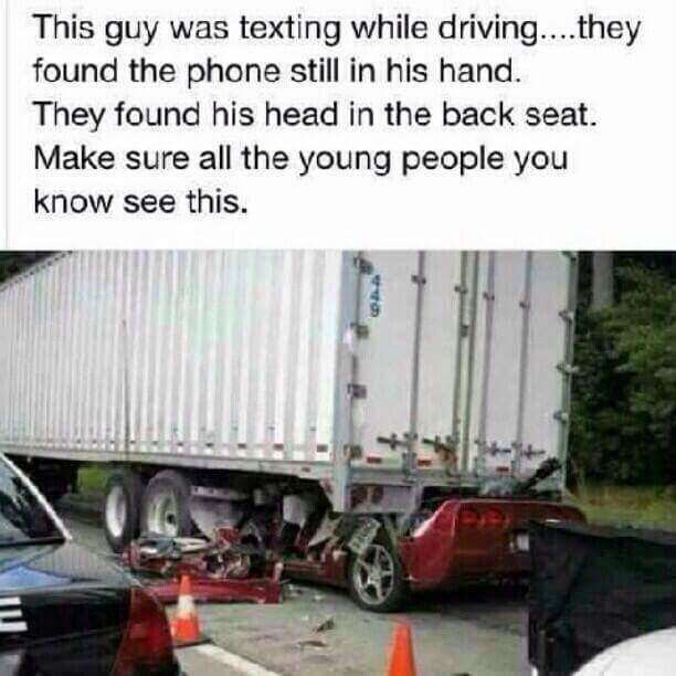 The caption makes clear a man was driving this little red car, however, we all know women are guilty of texting while driving, too. I think this photo speaks for itself, no lecture necessary. What a way to go!