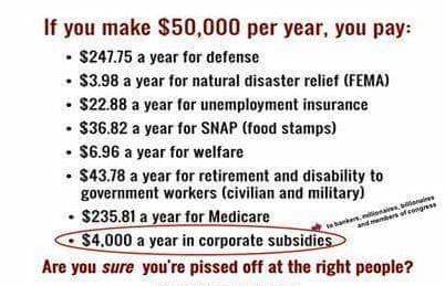 Corporations get far more of your tax dollars than poor people do, yet you don't complain. Why would you rather give your money to billionaire corporations that don't need anyone's help?