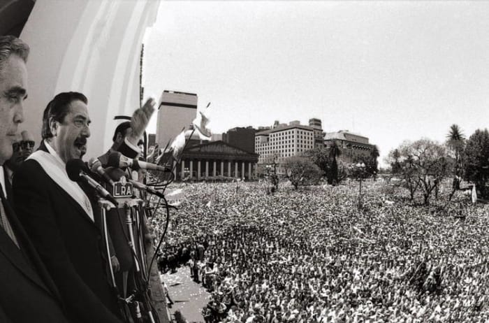 The Opposing Peronist Party Lost the 1983 Presidential Elections to Raul Alfonsin of the Radical Party, After the Peronists Had Campaigned on Not Investigating or Putting on Trial the Military Generals that Ruled during the 'Dirty War'.