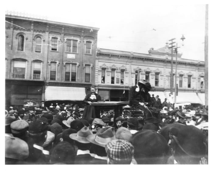 Prohibition crusader, Carrie Nation, Ann Arbor, MI, May 1902