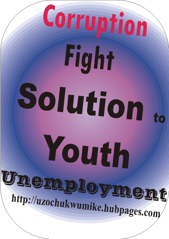 Corruption fight as a solution to global youth unemployment. The red color used in the design of the word "corruption" shows that corruption is dangerous and can destroy a lot of valuable things.