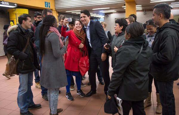 The People's Prince: Justin at a subway station in Montreal a day after his victory in Canada's parliamentary elections.