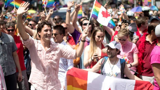 Canadian Prime Minister Justin Trudeau marched in the 35th annual Pride Parade in Toronto (Jul 3, 2016). He was the first Canadian PM to do so while in office.