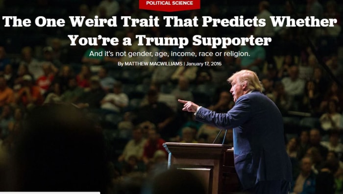 I’ve found a single statistically significant variable predicts whether a voter supports Trump—and it’s not race, income or education levels: It’s authoritarianism.