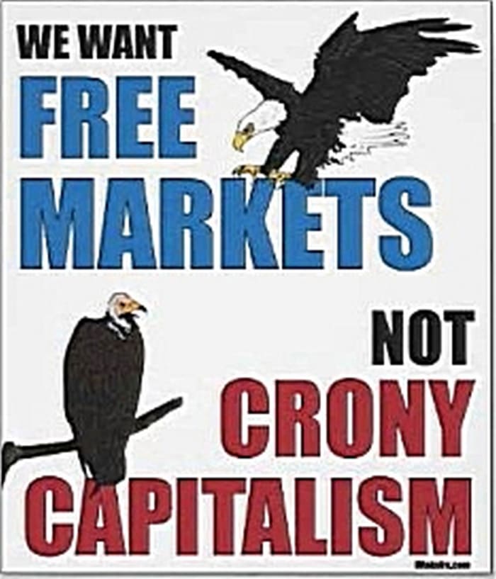 When libertarians say "capitalism" they don't mean crony capitalism, statist capitalism, corporatist capitalism, government-regulated capitalism, Marxist-defined capitalism, they mean literally FREE markets.
