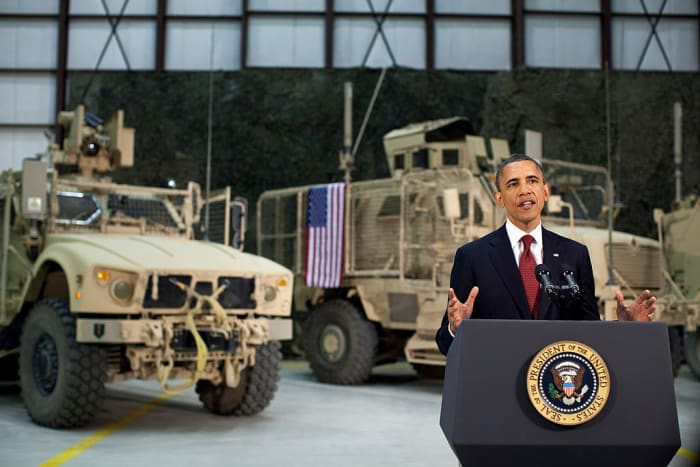 2012 President Barack Obama addresses the people of the U.S. from Afghanistan.