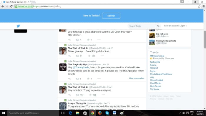 A screenshot of now-deleted tweets from Julie Richard-Gorman's Twitter account showing her seeming affinity for convicted U.S. swindler Jordan Belfort, featured in the 2013 film 'The Wolf of Wall Street.'