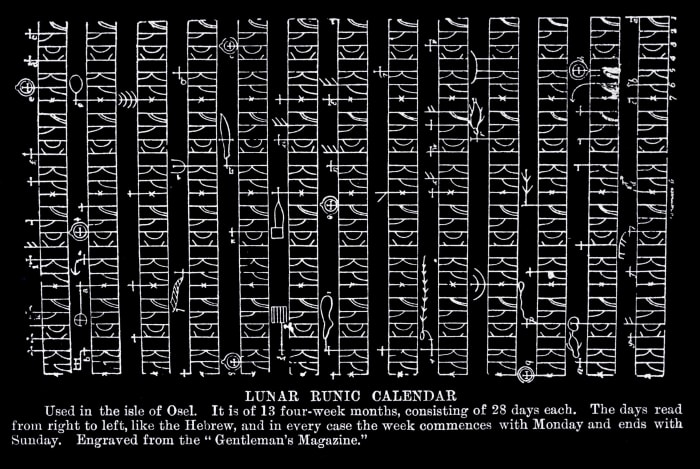 Centuries old runic calendar found in Estonia. It divided the year in thirteen months of 4 weeks each.