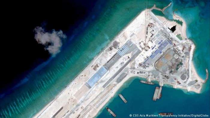 China's expanding the construction of its facilities on Fiery Cross Reef, provided by the Asia Maritime Transparency Initiative (AMTI).