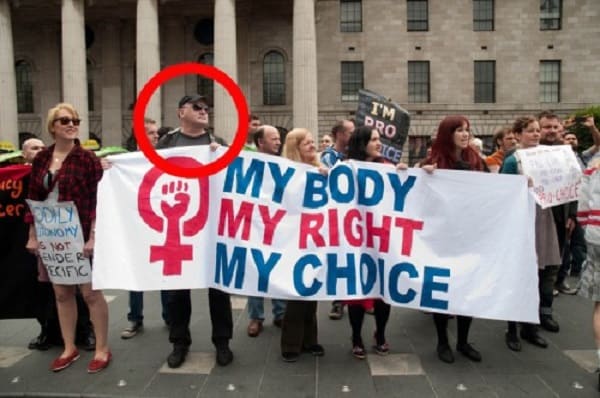 Convicted pedophile Patrick Cocoran at one of the numerous pro-abortion rallies he attended.