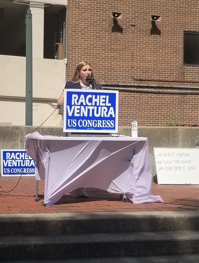 Rachel Ventura announcing her candidacy for Illinois 11th Congressional District in Downtown Joliet Saturday July 20, 2019.