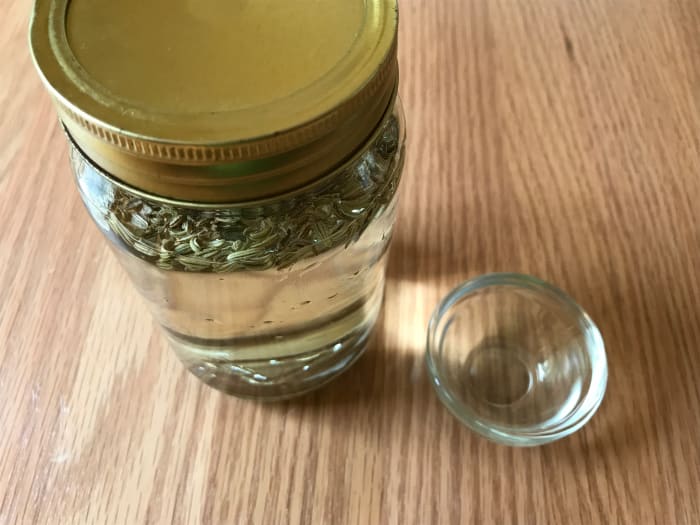 Ajouter deux cuillères à soupe de graines de fenouil crues à un litre d'eau distillée dans un bocal en verre.