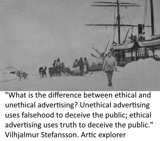 Any intent to influence for the sake of private profit is unethical. Advertising influences through a soft brainwashing process - constant repetition.
