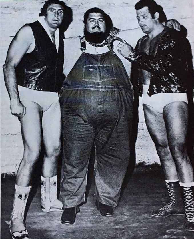 Haystack Calhoun (middle) with Mario Milano and Tex McKenzie in 1971.