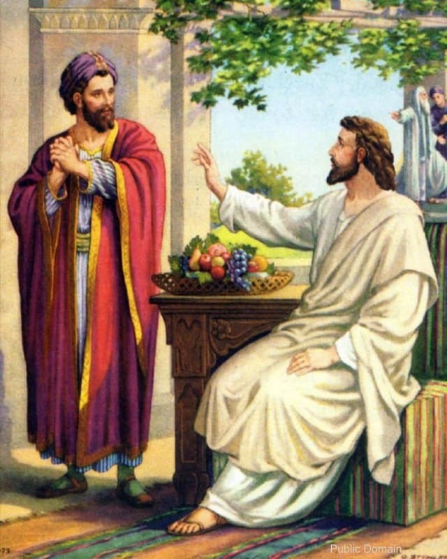Jesus spent the day with Zacchaeus and friends teaching them. Zacchaeus then said,"I give half my possessions to the poor. If I have cheated anybody, I will pay back 4 times the amount." Luke 19:8