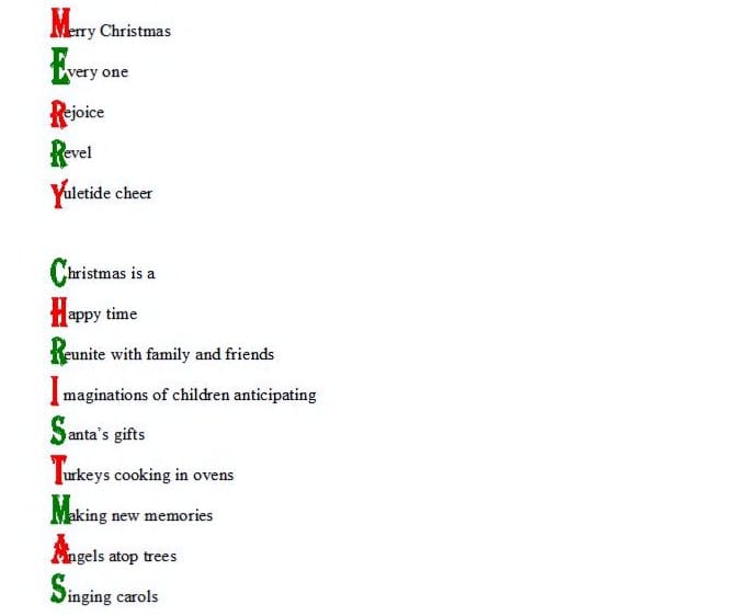 Acrostic Poem Merry Christmas LetterPile Writing and Literature