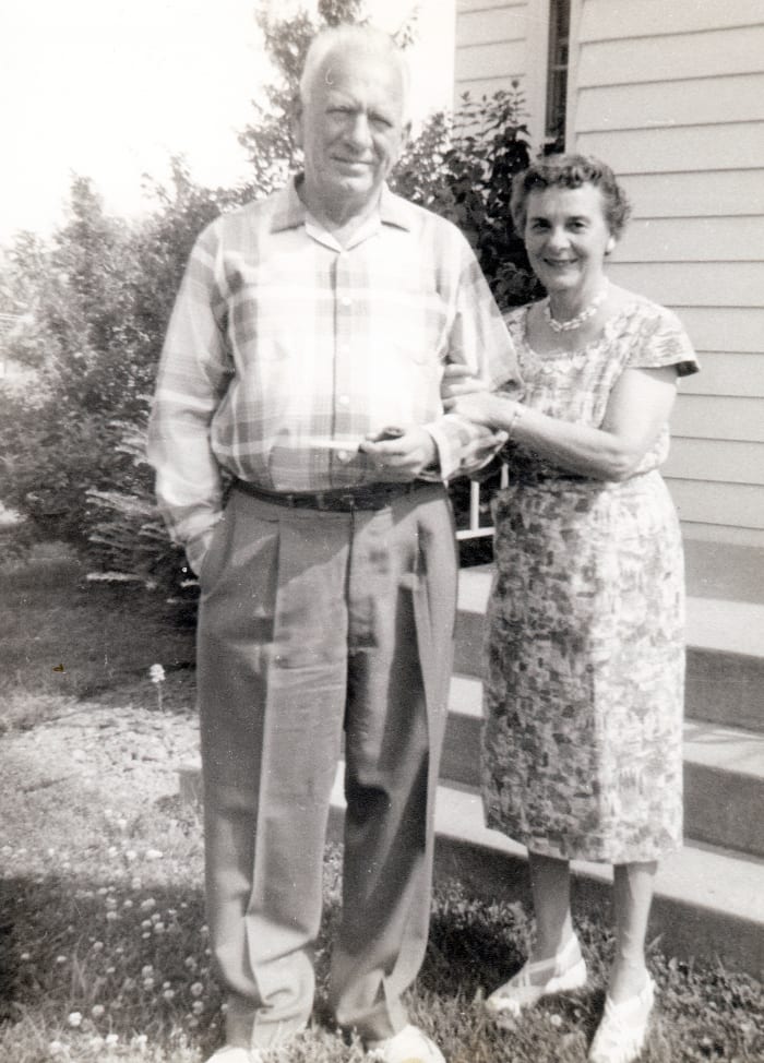I took this photo of my maternal grandparents when they lived next door to us with my first Brownie camera.