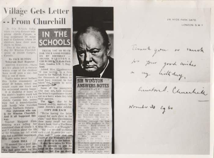 This is the article printed in the Toronto Telegram about Sir Winston writing back to the Canyon school kids.
