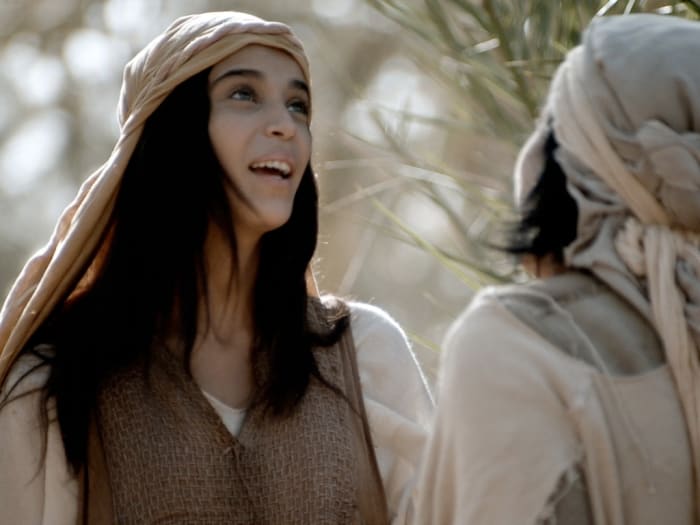 Mary sings the first Christmas carol while visiting Elizabeth.