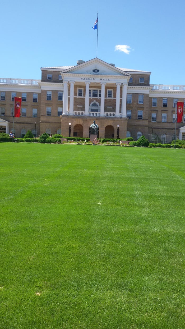 Bascom Hall at the heart of the University of Wisconsin campus in Madison. Taken in 2019.