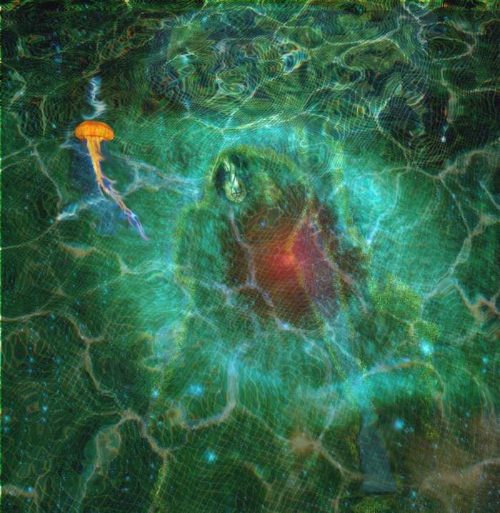 A dream of an underwater nebula dryad in a trench coat