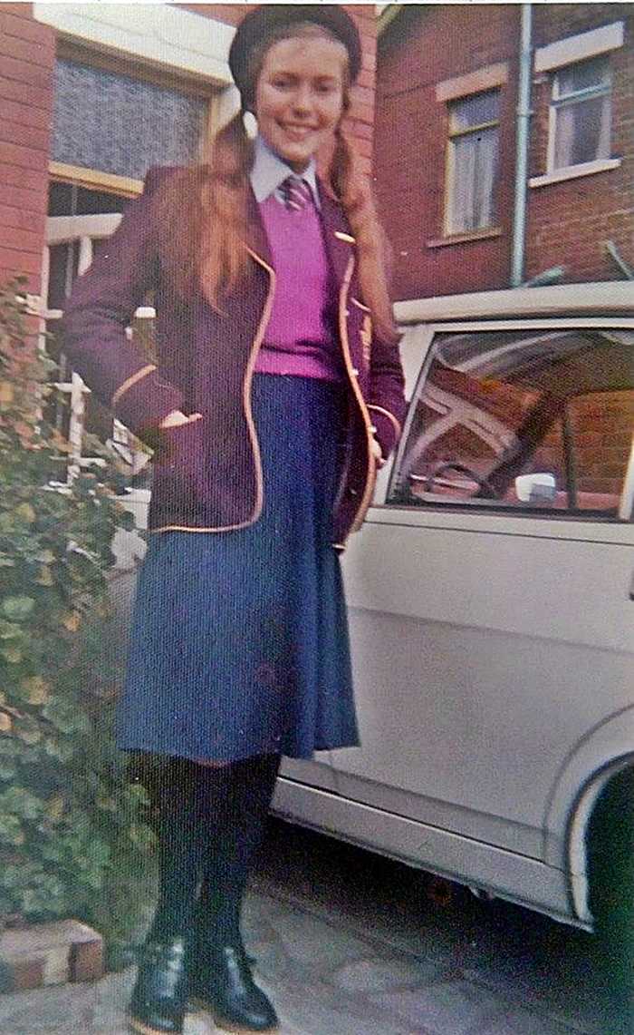 Me in my second year at grammar school, when I was 12 or 13 years old. How I hated that hat! Also, my shoes were deemed "unsuitable" for school.