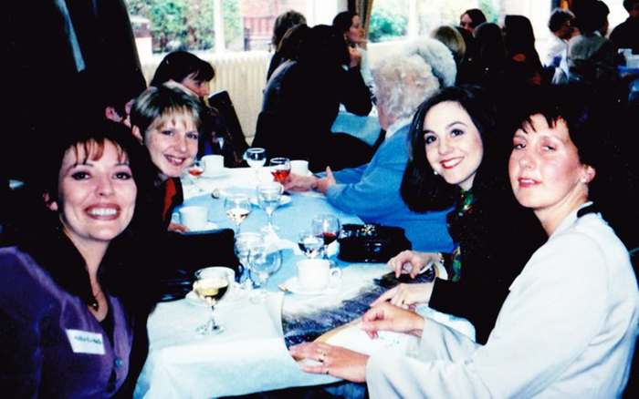 I am pictured, on the left, with old schoolfriends, enjoying our annual reunion, long after we had left school.