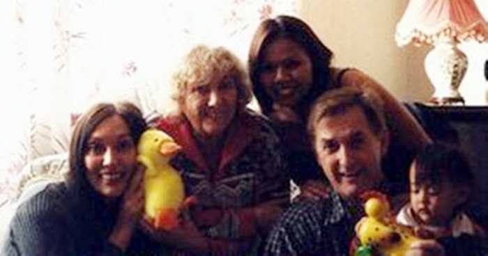 Putting on a brave face (Christmas 1999) after my dad's death in November: Me, mum, my sister-in-law Liza, brother Eric and niece Becky
