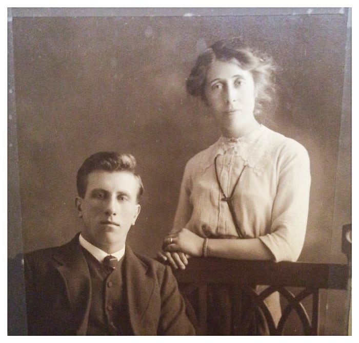 My grandparents as a young couple. Grandad is wearing his serious face for the photo. He was more often smiling when I knew him.