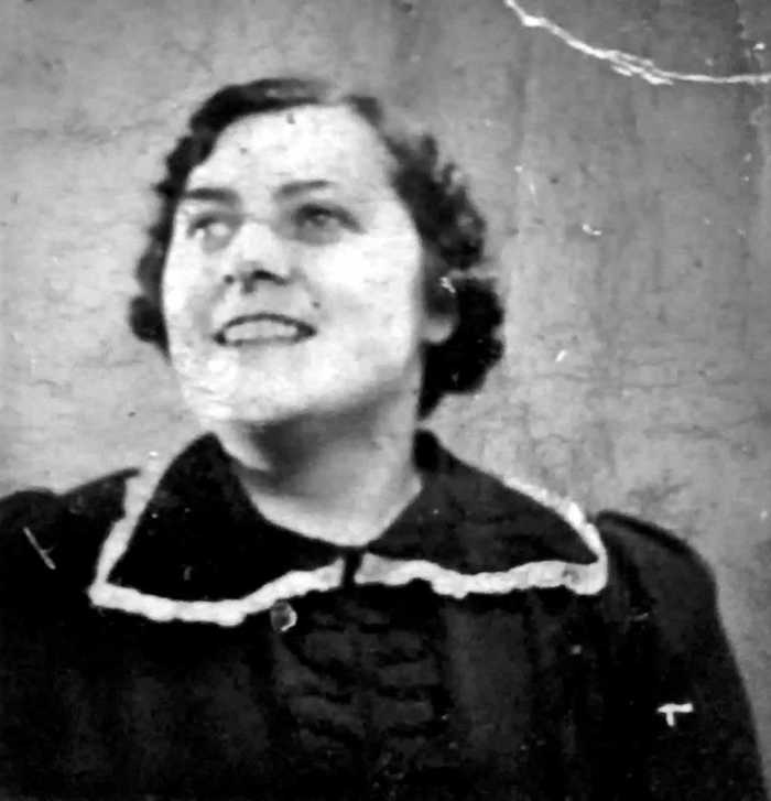 My grandma Ivy Trigg in the 1930s, wearing her black dress with white lace collar, the uniform she wore as a shop assistant in Lewis's department store, Leeds