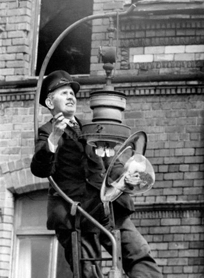 A man would walk round the streets, lighting each gas lamp manually at nightfall, when my mum was a child.