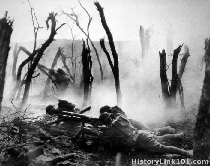 No Man's Land during trench warfare of World War I. "It seemed like forever. The ground shook as every blast rang in my ears. It was hard to believe that this barrage lasted only less than a minute."