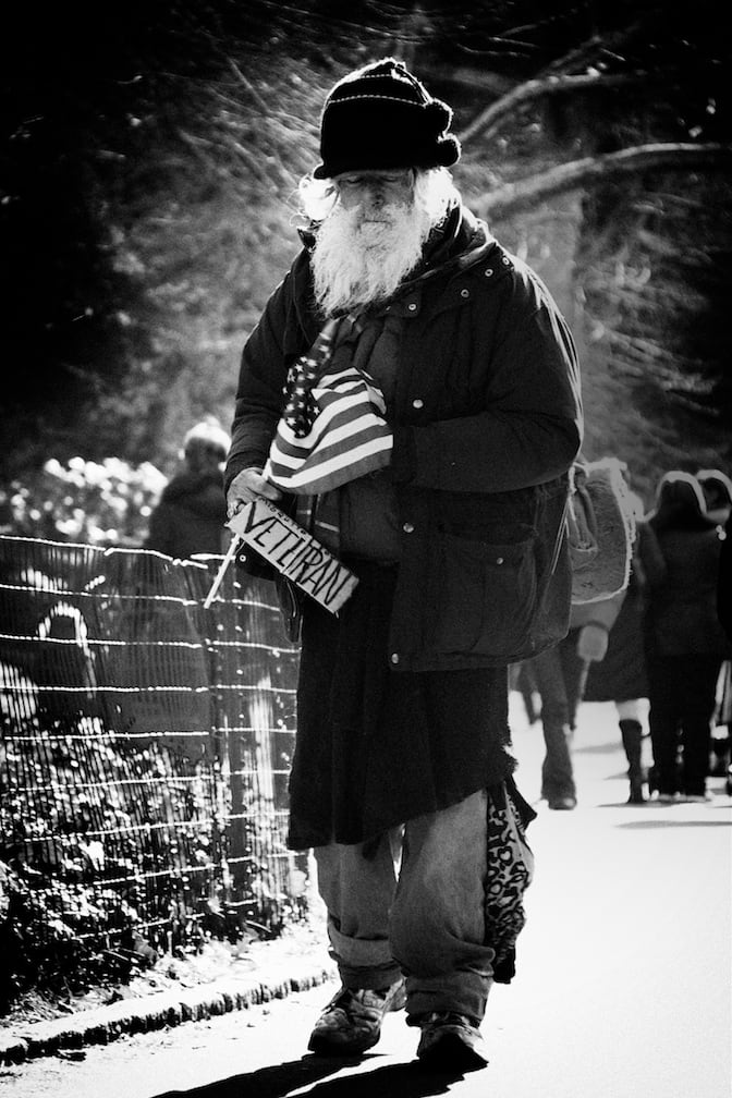 A homeless veteran in New York