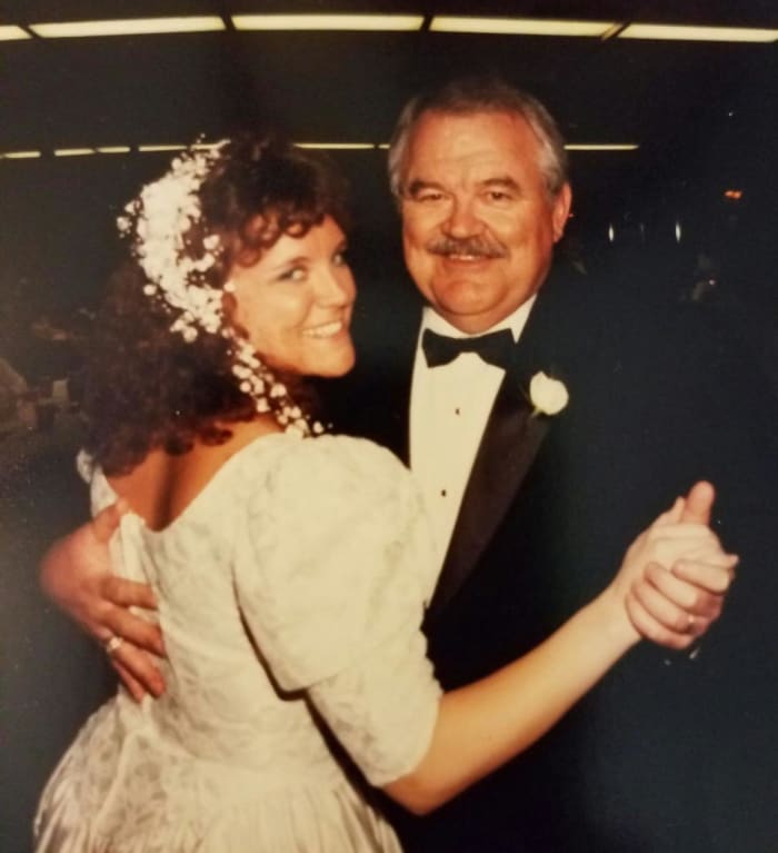 1990 -- Two years into my career and two hours into my marriage. Me dancing with my dad, my biggest role model.