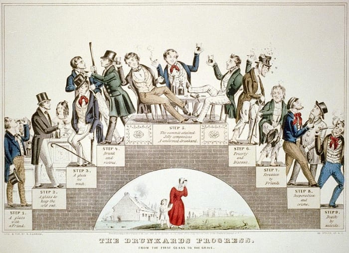 The Drunkard's Progress A lithograph by Nathaniel Currier supporting the temperance movement January 1846.