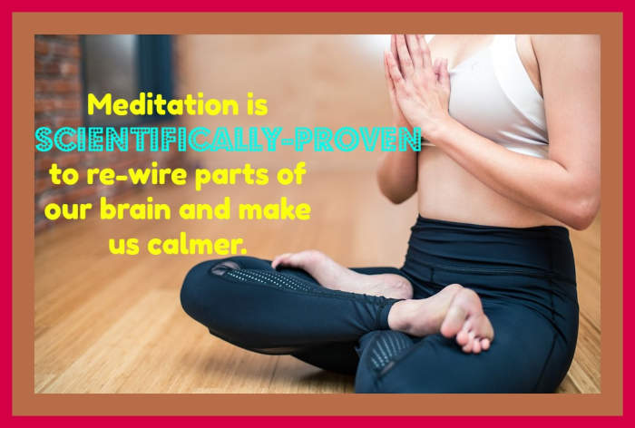 When I take time to meditate, I'm more relaxed and peaceful throughout the day. Taking five minutes a day to meditate relieves my stress and helps me focus.