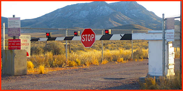 The few entrances to Nevada's infamous Area 51 are all patrolled and heavily guarded. The UFO encounter described in this article happened a relatively short distance away.