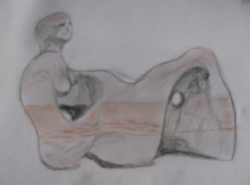 My sketch of Moore's 'Recumbent Figure' in the 'Tate Britain' Art Gallery, London