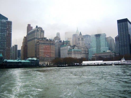 A view of the skyline of Lower Manhattan while en route to where my family first immigrated to the United States at Ferris Island, New York City. Image taken on a foggy morning in New York City.
