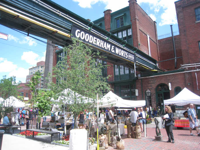 The main street of the Distillery District where many tents are set up each week.